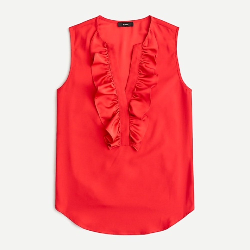 NWOT J.CREW Ruffle-front top in satin crepe in Bright Cerise